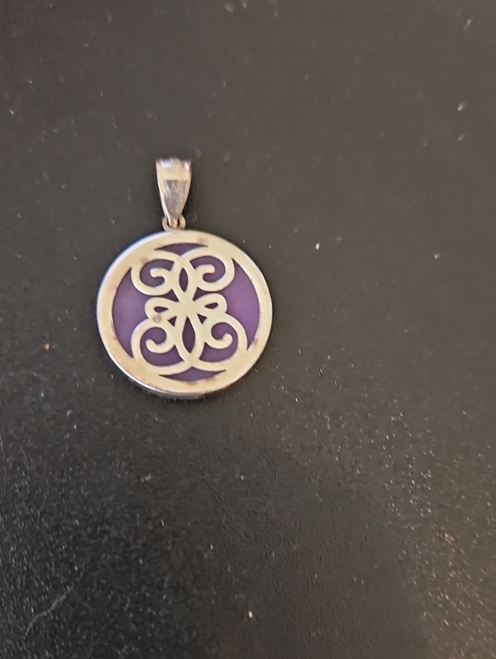 Silver Scrollwork Pendant Necklace with Purple Inlay